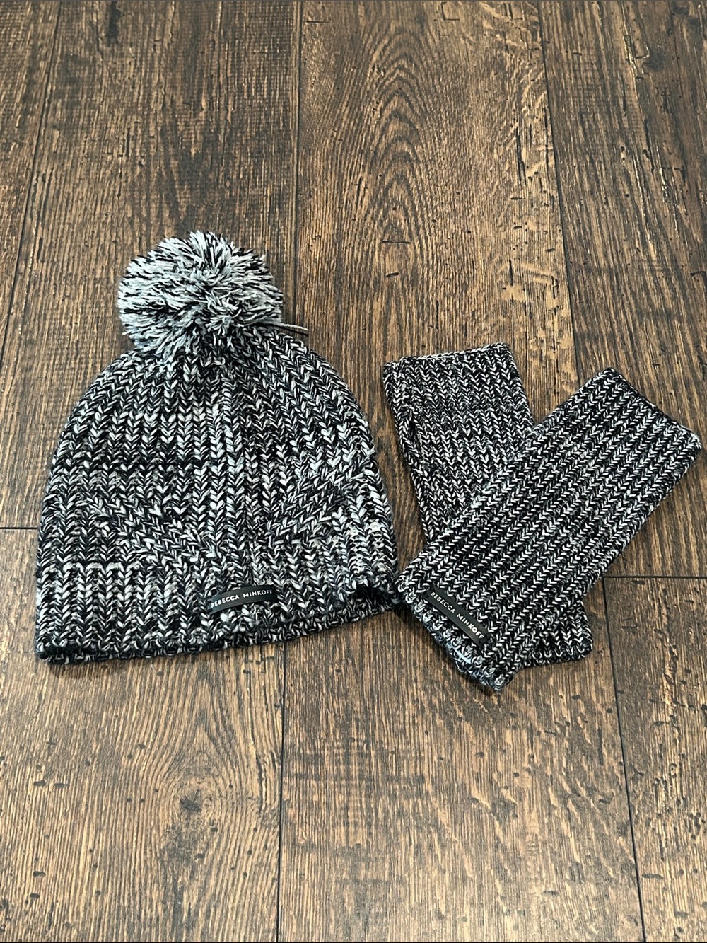 Rebecca Minkoff Marled Pom Pom Beanie and Arm Warmer Set